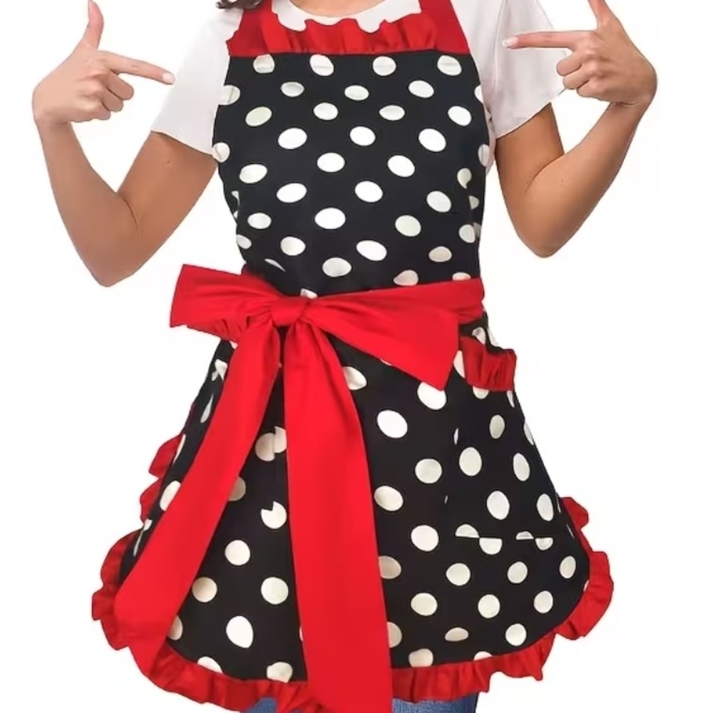 Classic Polka Apron with Red Accents